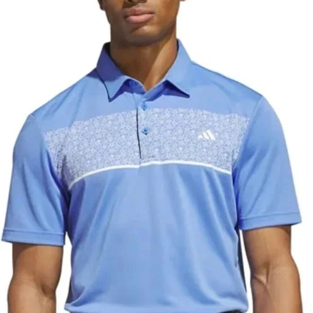 Adidas Men's Regular Fit 3-Button Placket Golf Polo, Blue, Size Medium New